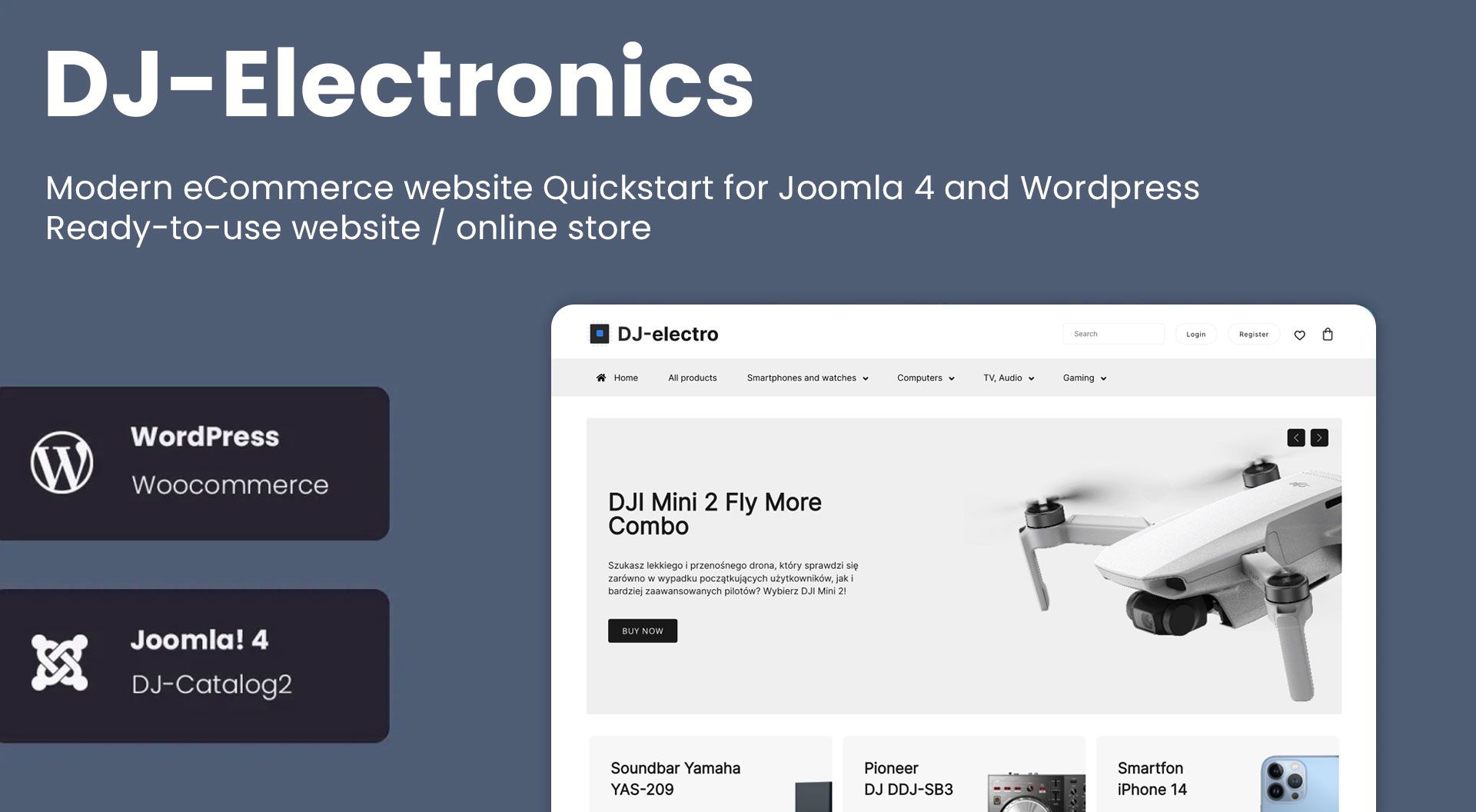 Discover DJ-Electronics - the eCommerce website Quickstart for Joomla 4 & Wordpress