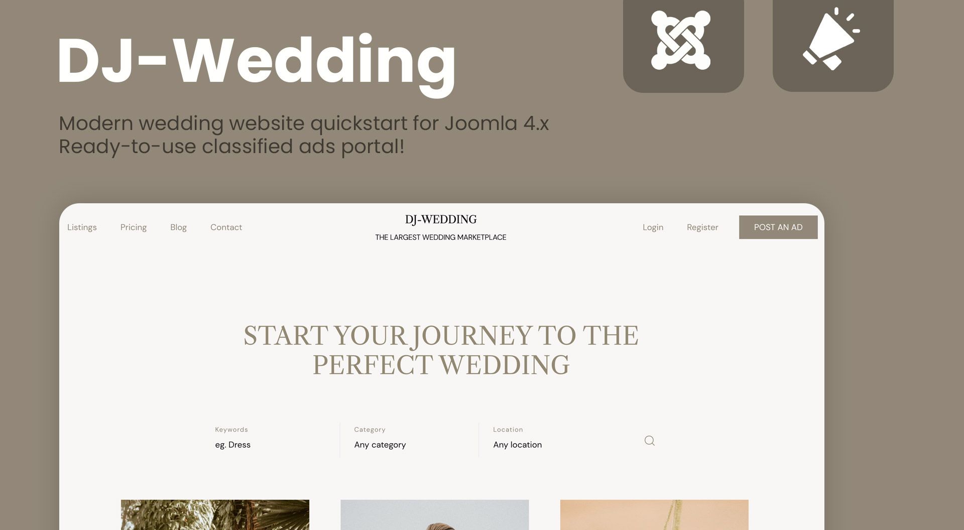 Meet DJ-Wedding - Joomla 4.x wedding template for classified ads portal